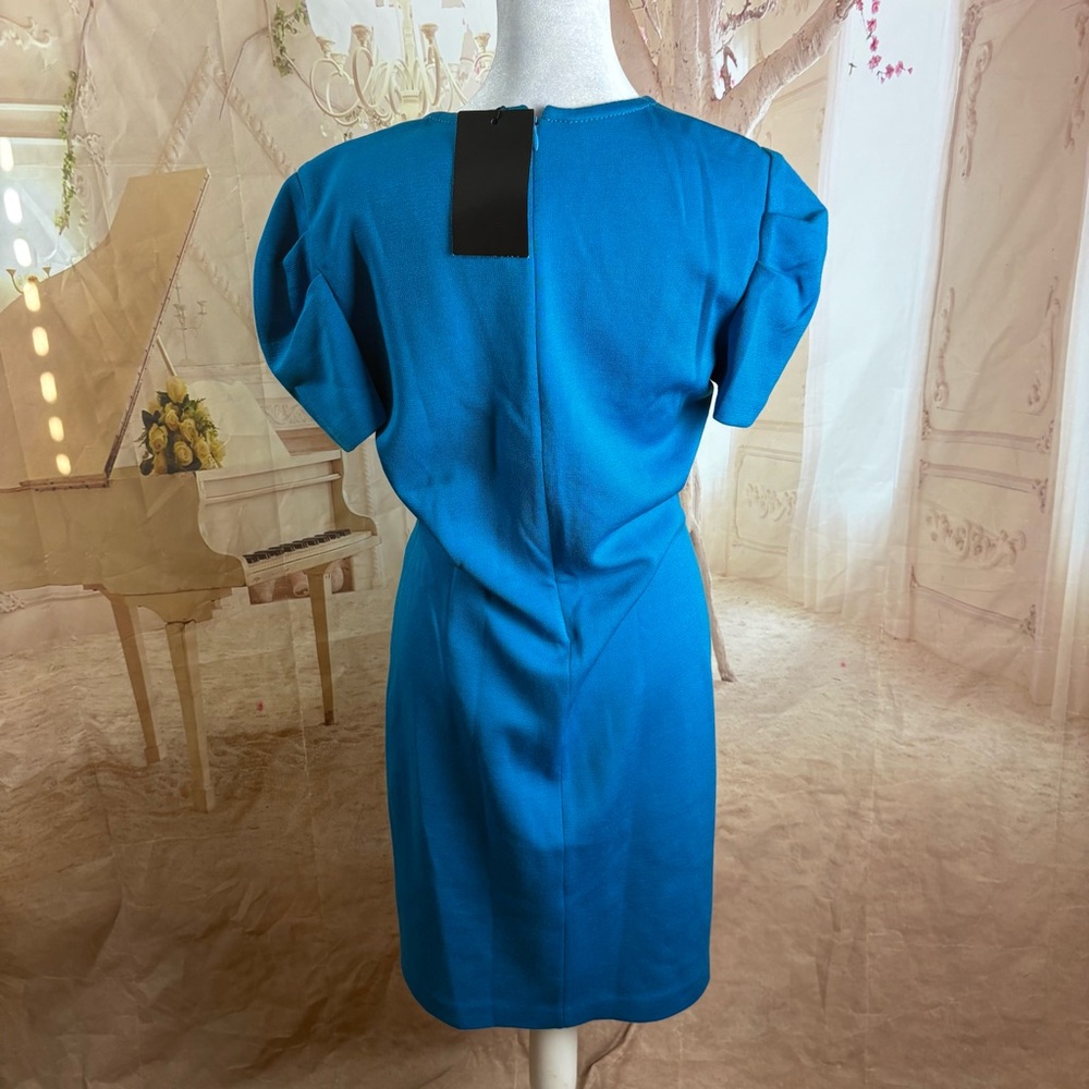 NEW St. John Wool Blue Puff Sleeve Sheath Dress - Picture 8 of 10